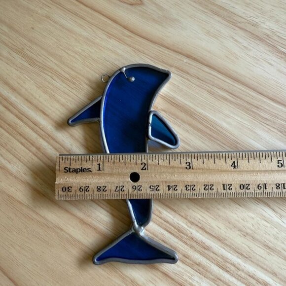 Vintage Stained Glass Dolphin Suncatcher Ocean Decor Hanging Ornament 9" - Picture 5 of 7